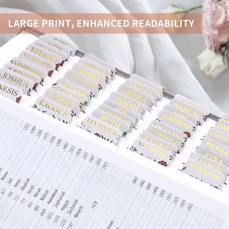 Taja Bible Tabs for Women & Men, Laminated Bible Tabs for Study Bible, Large Print Bible Tabs for Easy Navigation, Bible Index Tabs, 66 Tabs Old & New Testament, Extra 9 Blank Tabs - Vintage Floral - Image 4